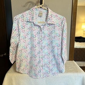 Cute Multicolored Hearts Button-Down Blouse - PS